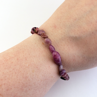 Ruby Corundum Natural Nugget Bead Bracelet - On Wrist