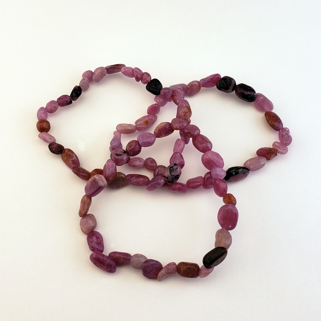 Ruby Corundum Natural Nugget Bead Bracelet - Forming Triquetra with Three Bracelets
