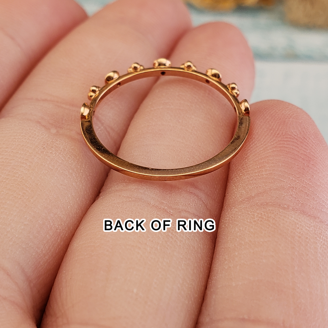 10k Rose Gold Ruby Gemstone Floral Stacking Ring - Size 7 - Back of Ring
