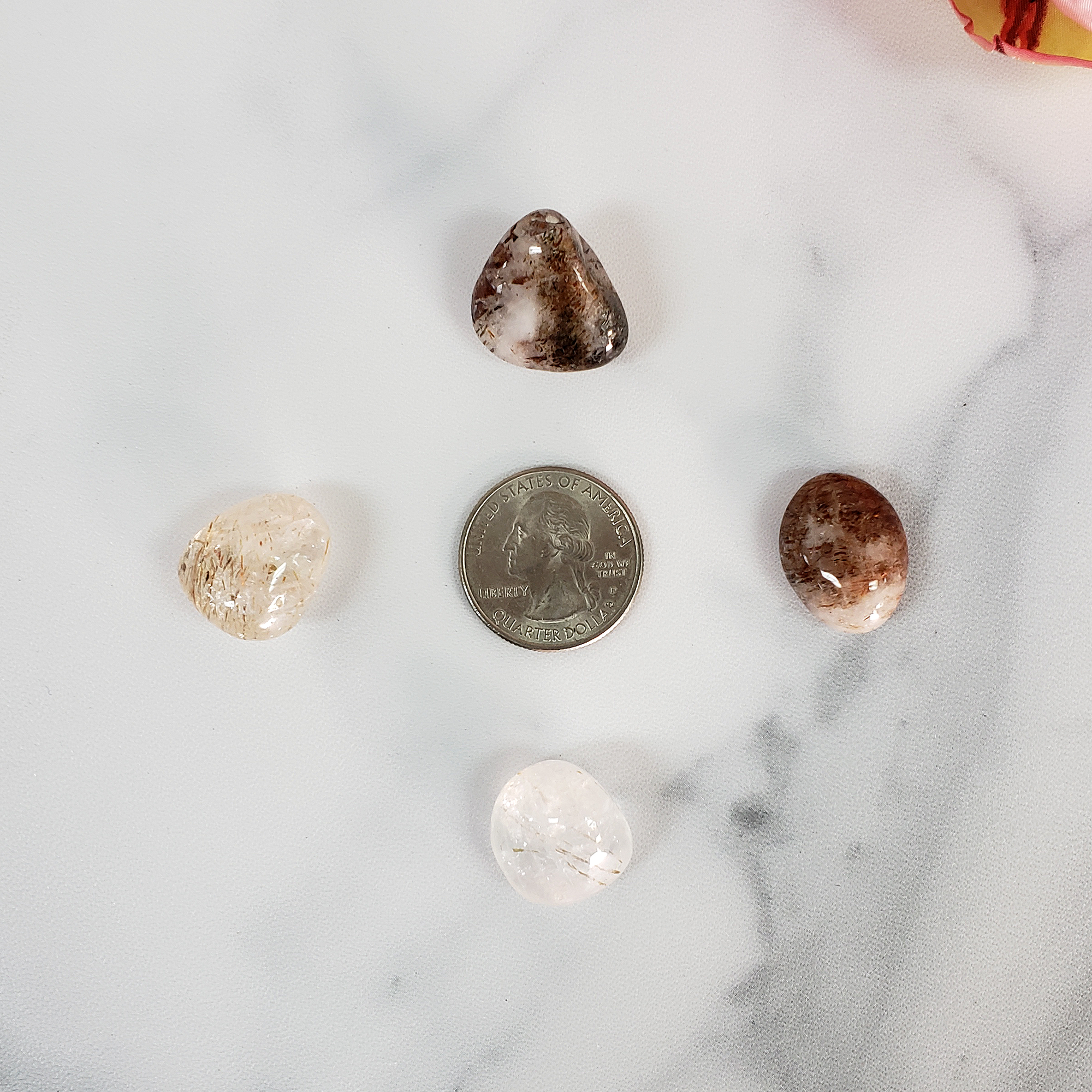 Rutilated Quartz Crystal Natural Gemstone Tumbled Stone - Size Comparison