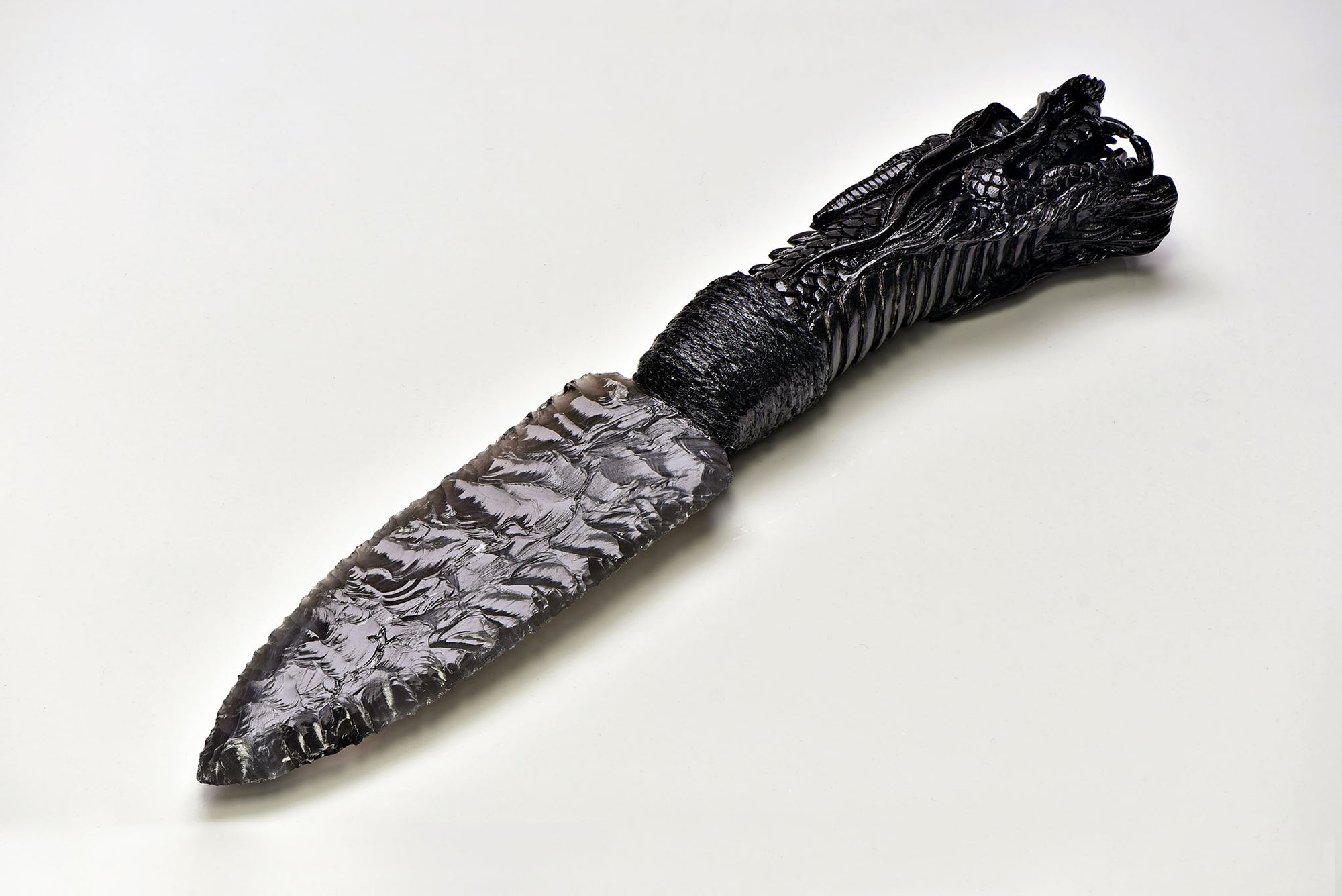 Rainbow Obsidian Gemstone Blade Knife With Carved Bone Dragon Handle