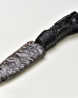 Rainbow Obsidian Gemstone Blade Knife With Carved Bone Dragon Handle