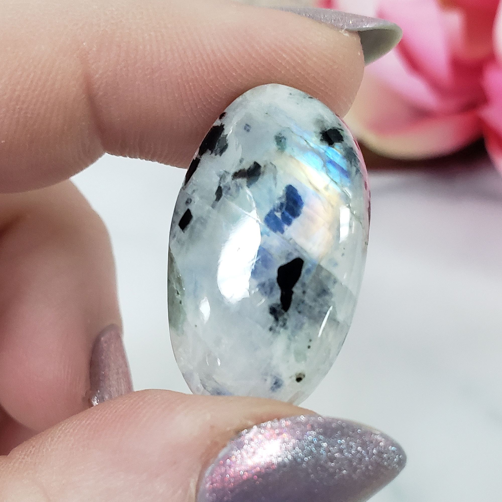 Unique 24 Carat Flashy Rainbow Moonstone Cabochon Natural High Quality Crystal | Saga - 1