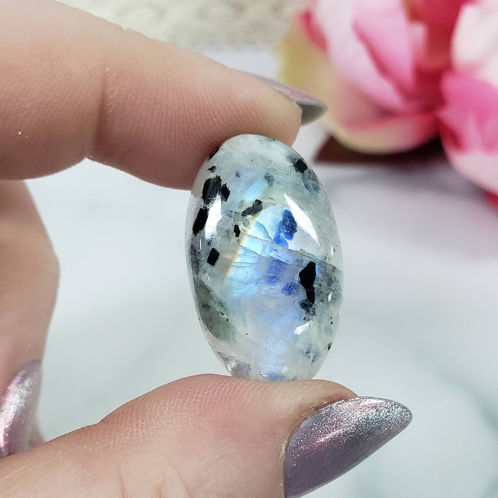 Unique 24 Carat Flashy Rainbow Moonstone Cabochon Natural High Quality Crystal | Saga - 1