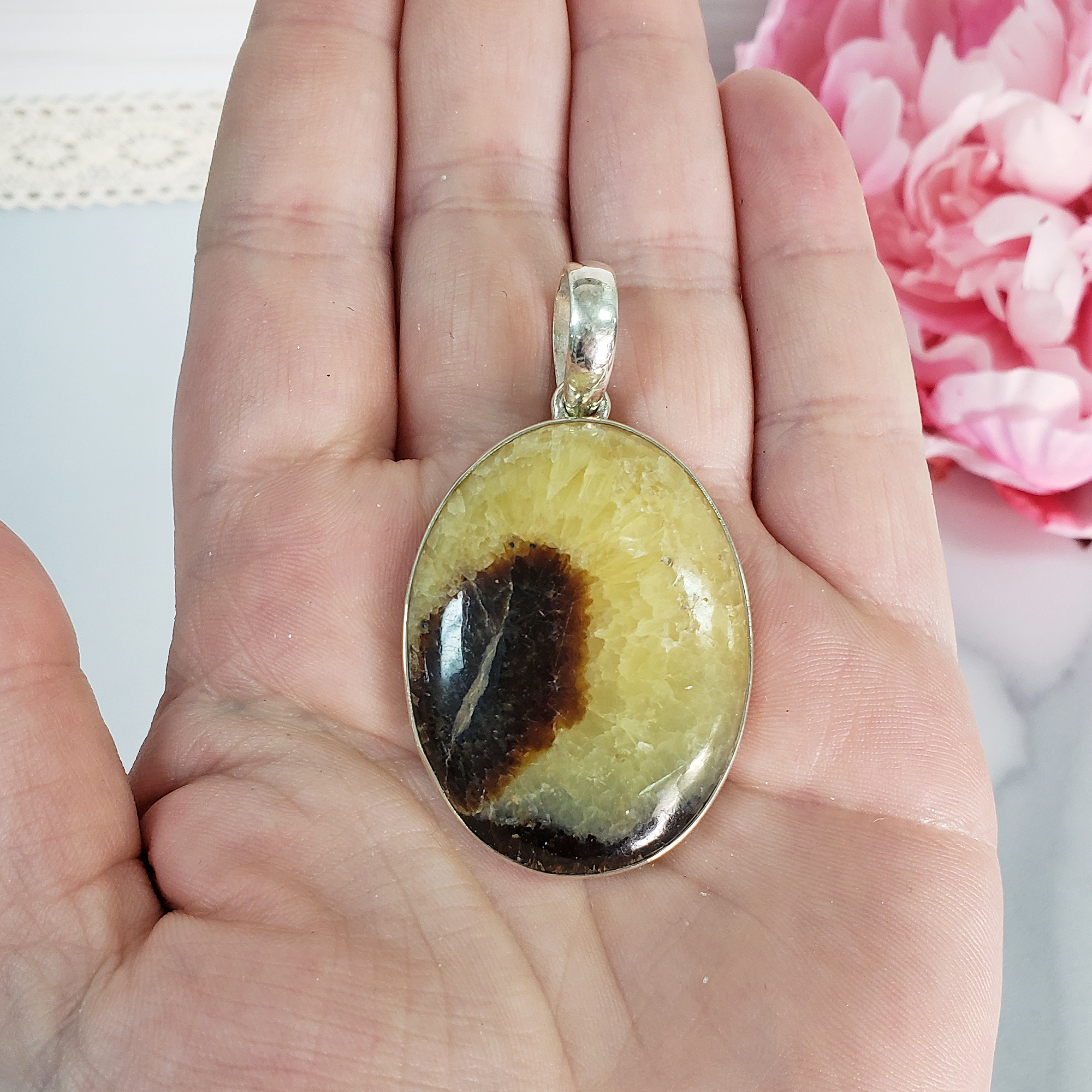 Unique Septarian Stone Natural Gemstone 925 Sterling Silver Pendant - Sansa - 2