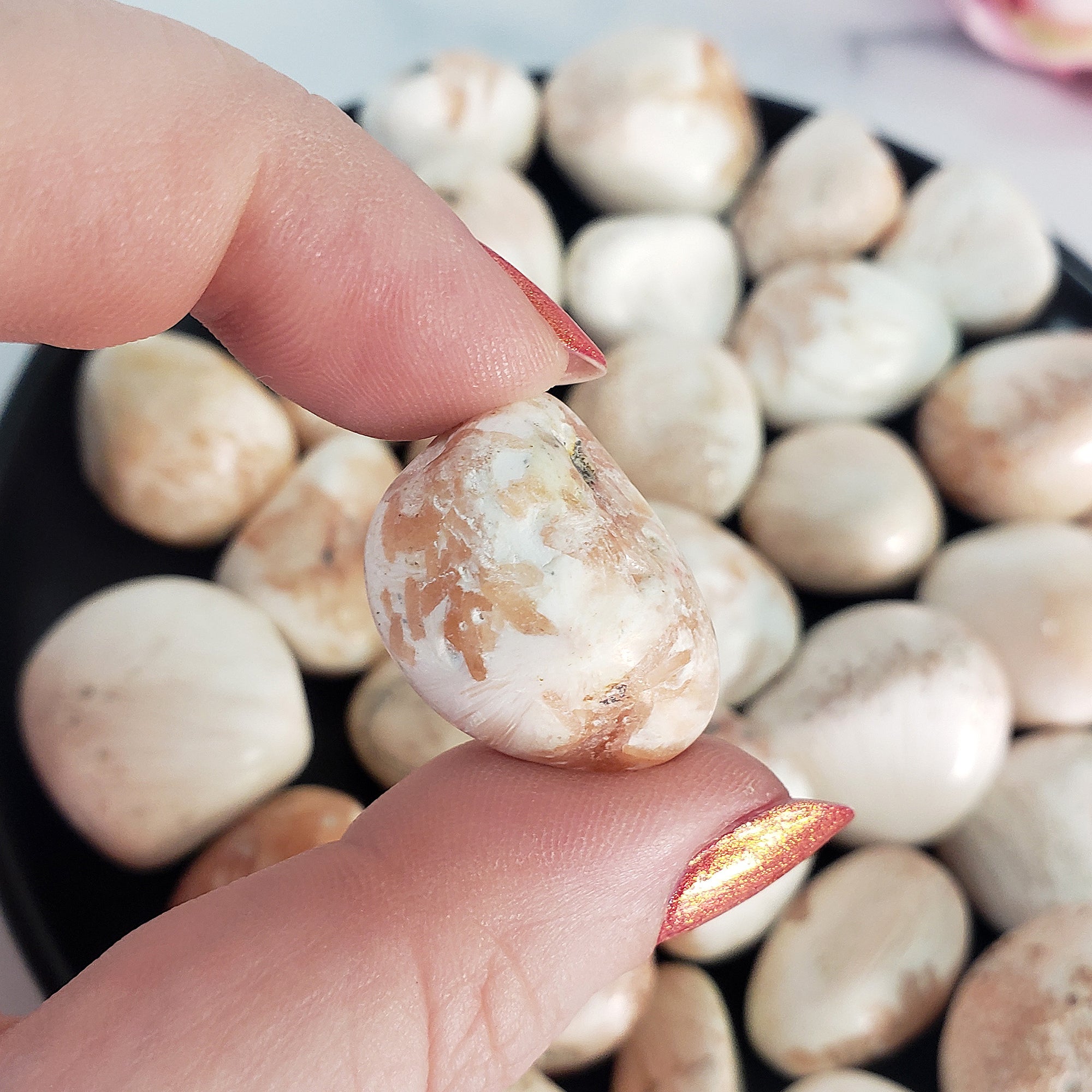 Scolecite Crystal with Stilbite Gemstone Inclusion Natural Tumbled Stone