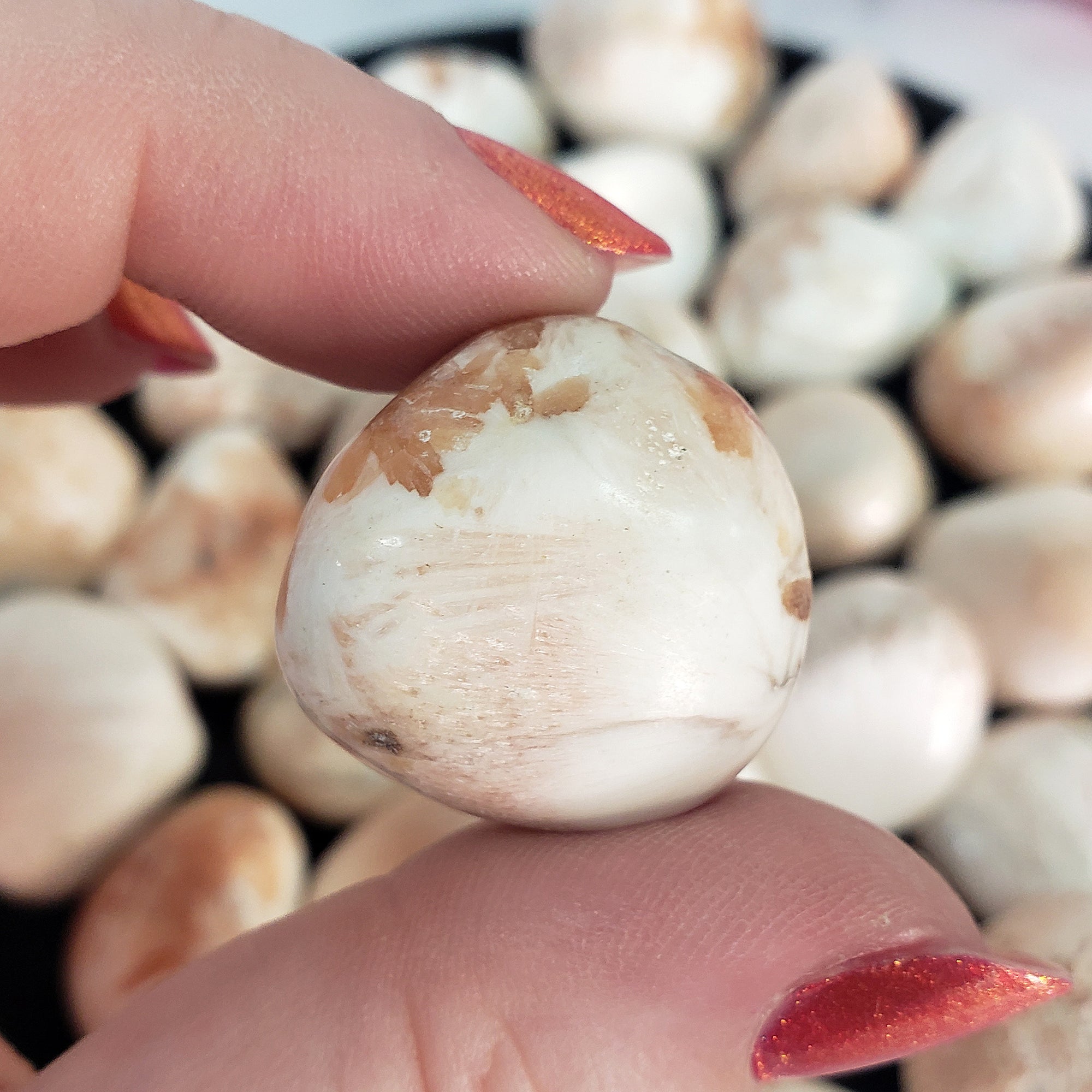 Scolecite Crystal with Stilbite Gemstone Inclusion Natural Tumbled Stone