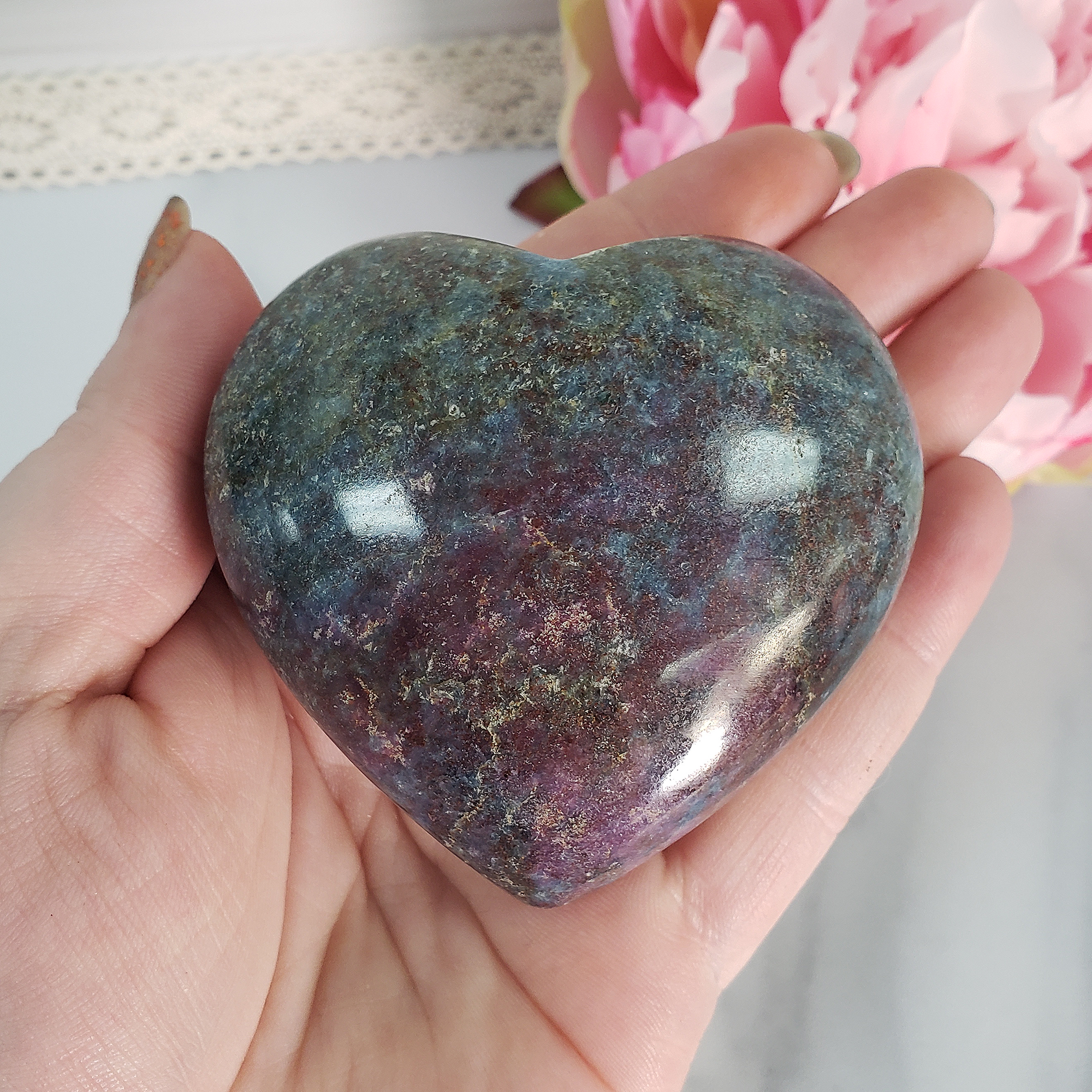 Unique Ruby Kyanite Crystal Heart Natural Gemstone Carving | 67mm | Season - 1