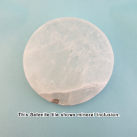 Selenite Crystal Charging Plate Circle Tile - 3.75 Inch Diameter - Mineral Inclusion Example