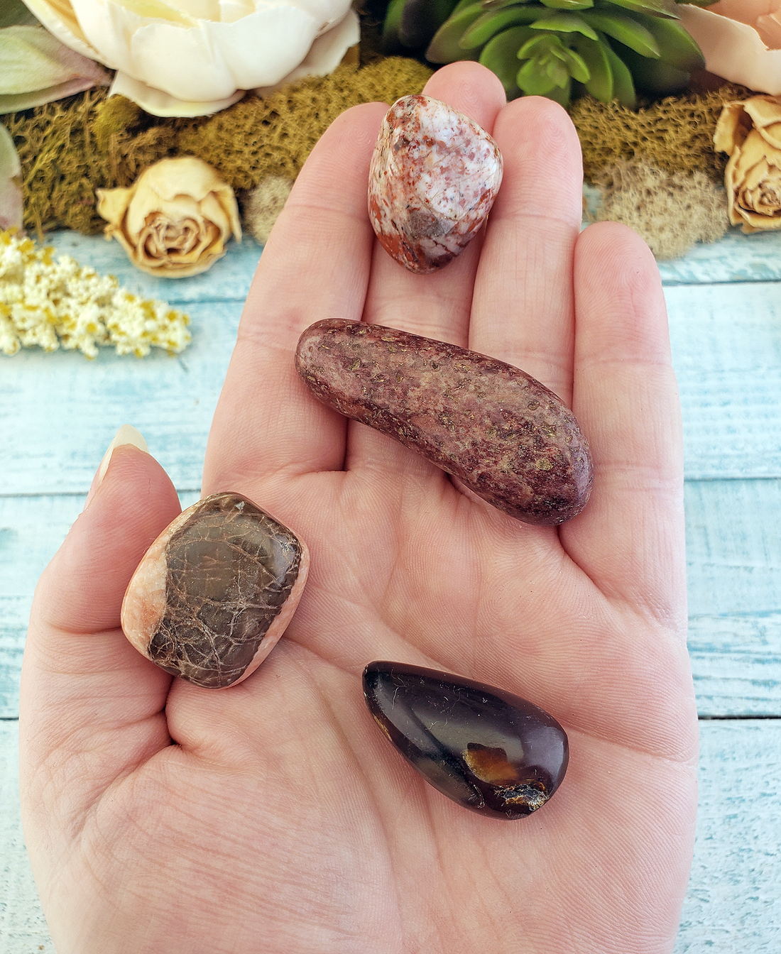 Self Care & Recovery - Set of Four Tumbled Stones with Pouch - Accessing the Inner Warrior