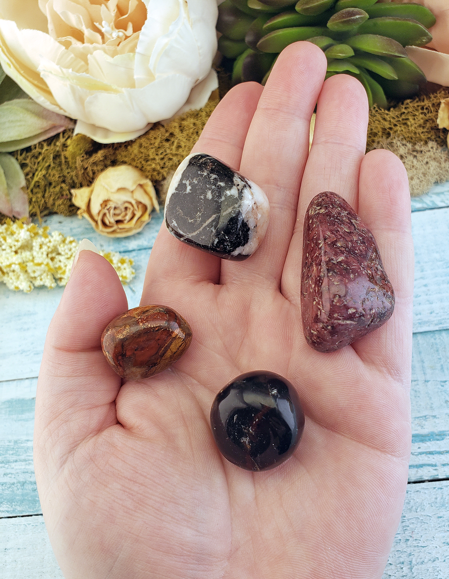 Self Care & Recovery - Set of Four Tumbled Stones with Pouch - Spiritual Gifts