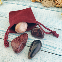 Self Care & Recovery - Set of Four Tumbled Stones with Pouch - Red Wine Jasper Brecciated Jasper Orthoclase Feldspar Zebra Amber