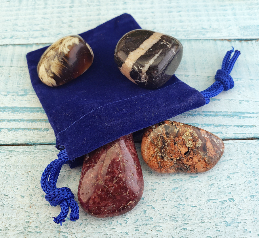 Self Care & Recovery - Set of Four Tumbled Stones with Pouch