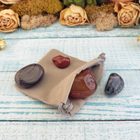 Self Love & Confidence - Set of Four Tumbled Stones with Pouch - Carnelian Red Jasper Kambaba Jasper Camouflage Jasper - Unique Gifts