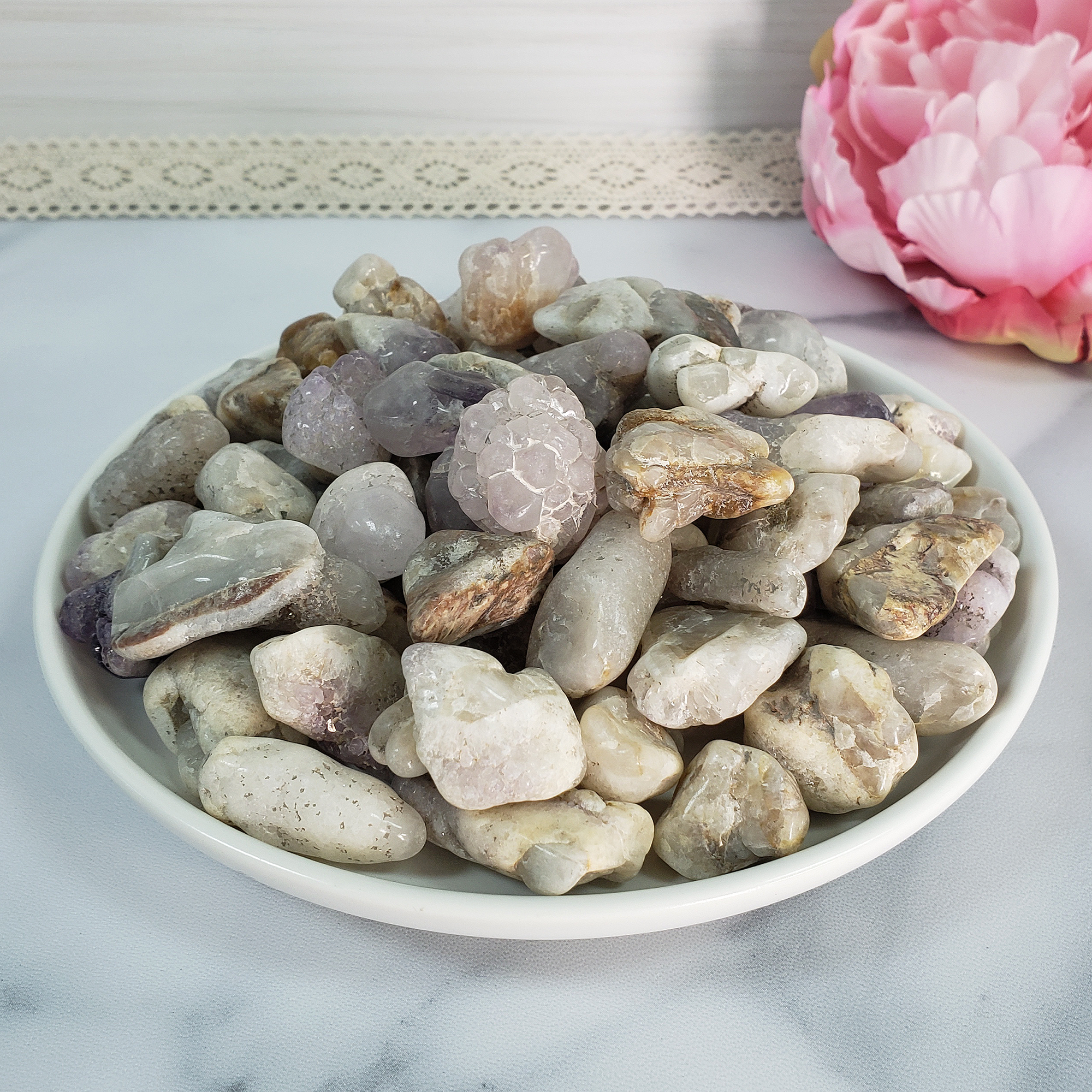 Cactus Quartz &amp; Spirit Amethyst Crystal Mix Natural Semi-Tumbled Stones