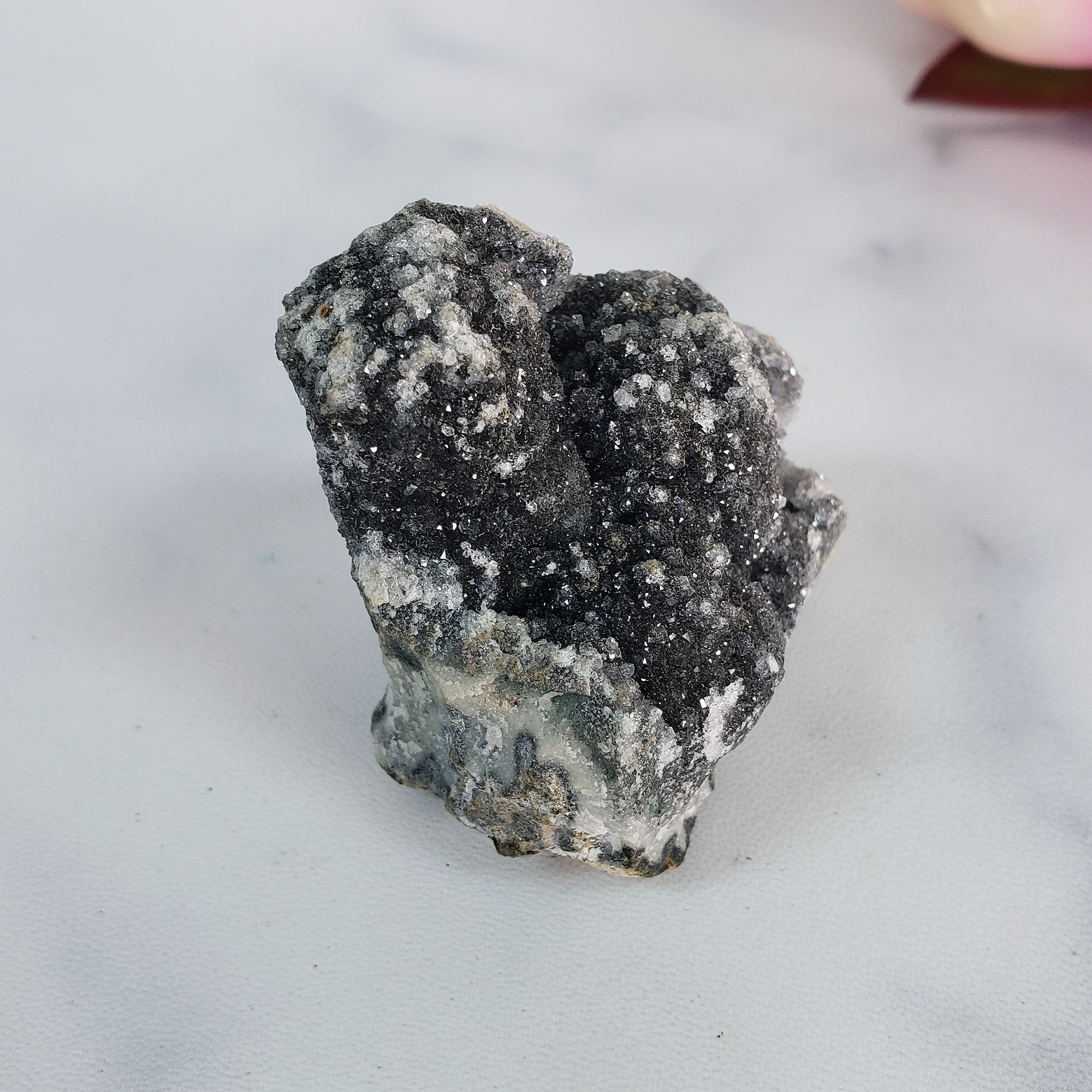 Unique Druzy Black Amethyst Included Quartz with Gypsum Crystal Cluster Natural Gemstone | Serenity - 4