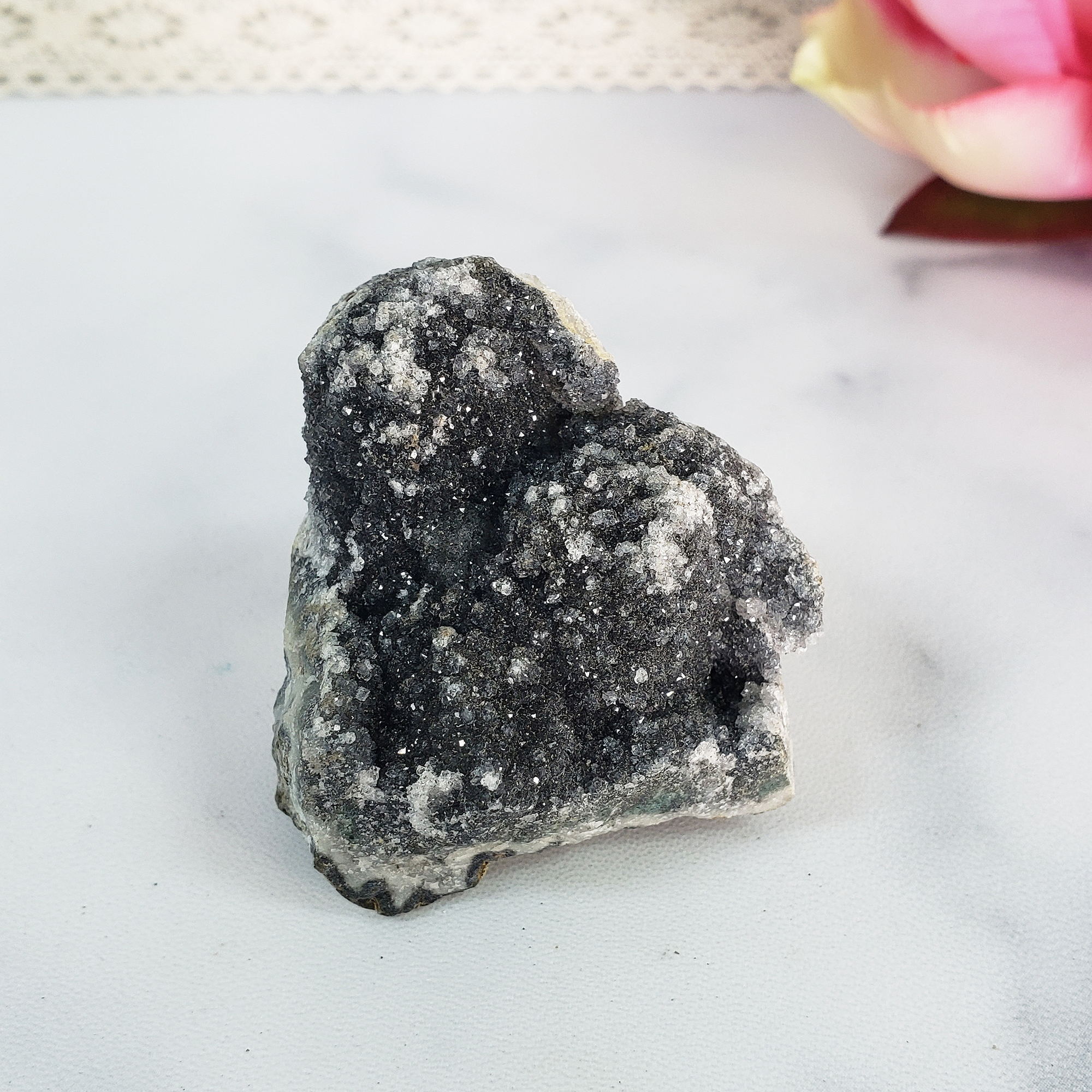 Unique Druzy Black Amethyst Included Quartz with Gypsum Crystal Cluster Natural Gemstone | Serenity - 3