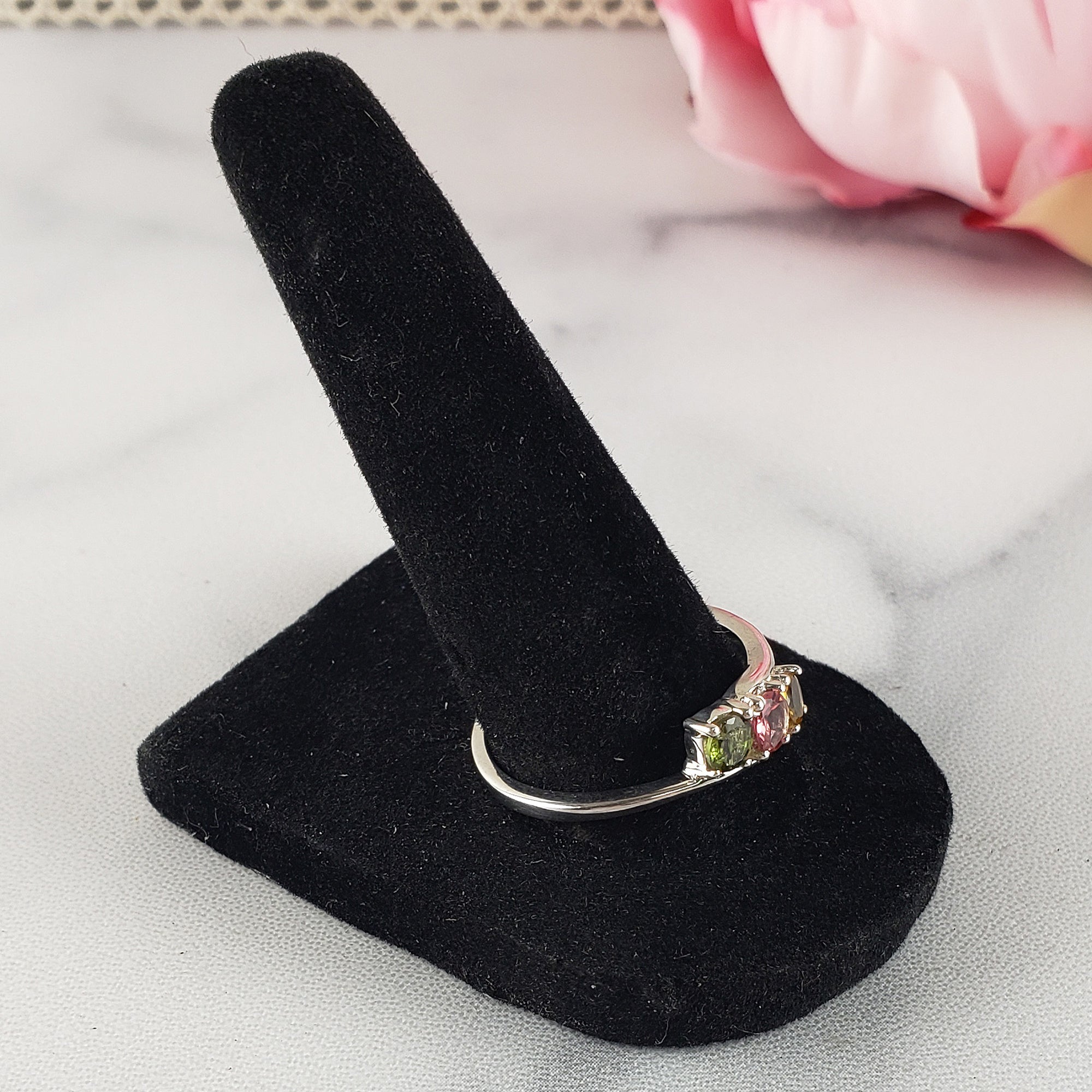 Green Tourmaline, Pink Tourmaline, &amp; Yellow Tourmaline Crystal Natural Gemstone 925 Sterling Silver Ring | Size 10 - 3