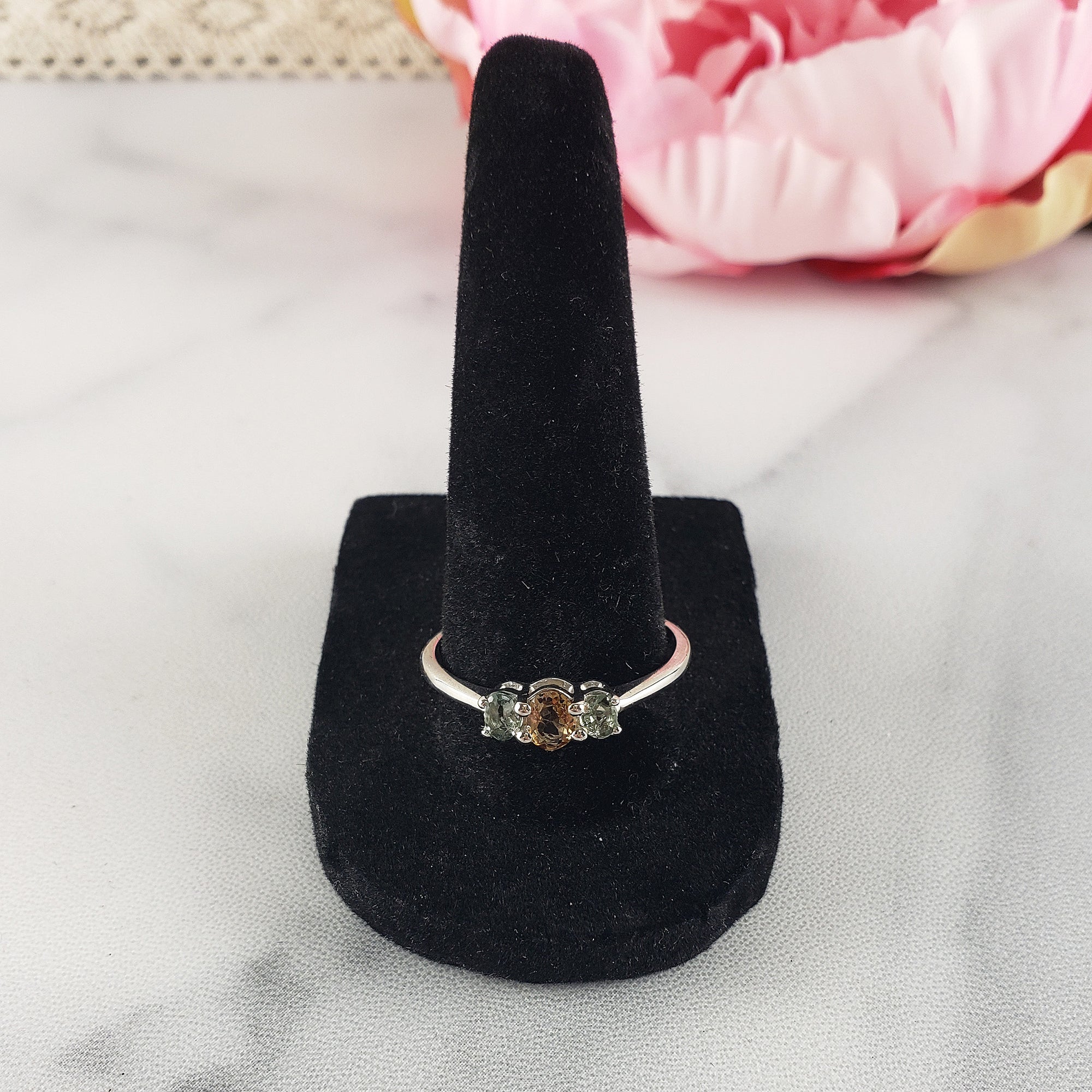 Yellow Tourmaline & Blue-Green Tourmaline Crystal Natural Gemstone 925 Sterling Silver Ring | Size 10