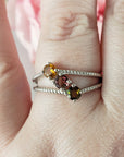 Yellow Tourmaline, Pink Tourmaline, & Green Tourmaline Crystal Natural Gemstone 925 Sterling Silver Ring | Size 10 - 5