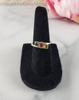 Green Tourmaline, Pink Tourmaline, & Yellow Tourmaline Crystal Natural Gemstone 925 Sterling Silver Ring | Size 5