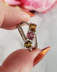 Green Tourmaline, Pink Tourmaline, & Orange-Yellow Tourmaline Crystal Natural Gemstone 925 Sterling Silver Ring | Size 5 - 1