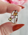 Green Tourmaline, Pink Tourmaline, & Orange-Yellow Tourmaline Crystal Natural Gemstone 925 Sterling Silver Ring | Size 5 - 3
