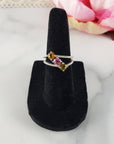 Green Tourmaline, Pink Tourmaline, & Orange-Yellow Tourmaline Crystal Natural Gemstone 925 Sterling Silver Ring | Size 5