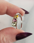 Green Tourmaline, Pink Tourmaline, & Yellow Tourmaline Crystal Natural Gemstone 925 Sterling Silver Ring | Size 6 - 3