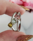 Pink Tourmaline, Blue-Green Tourmaline, & Yellow Tourmaline Crystal Natural Gemstone 925 Sterling Silver Ring | Size 6 - 1
