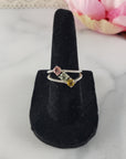 Pink Tourmaline, Blue-Green Tourmaline, & Yellow Tourmaline Crystal Natural Gemstone 925 Sterling Silver Ring | Size 6