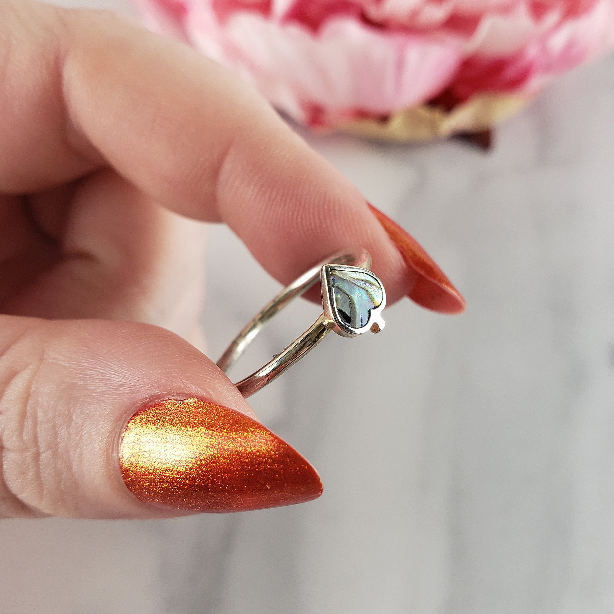 Abalone Shell Mother of Pearl Natural Gemstone 925 Sterling Silver Ring | Size 7 - A