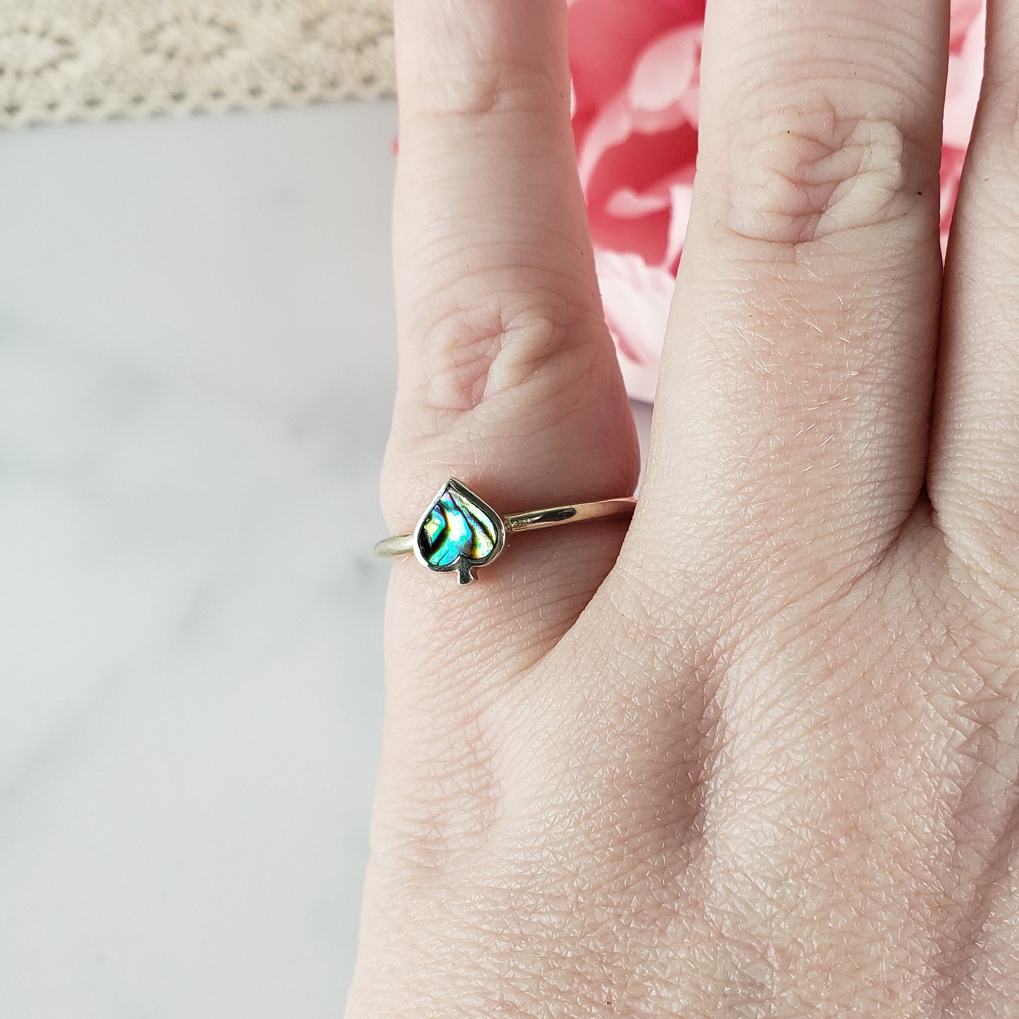 Abalone Shell Mother of Pearl Natural Gemstone 925 Sterling Silver Ring | Size 7 - B