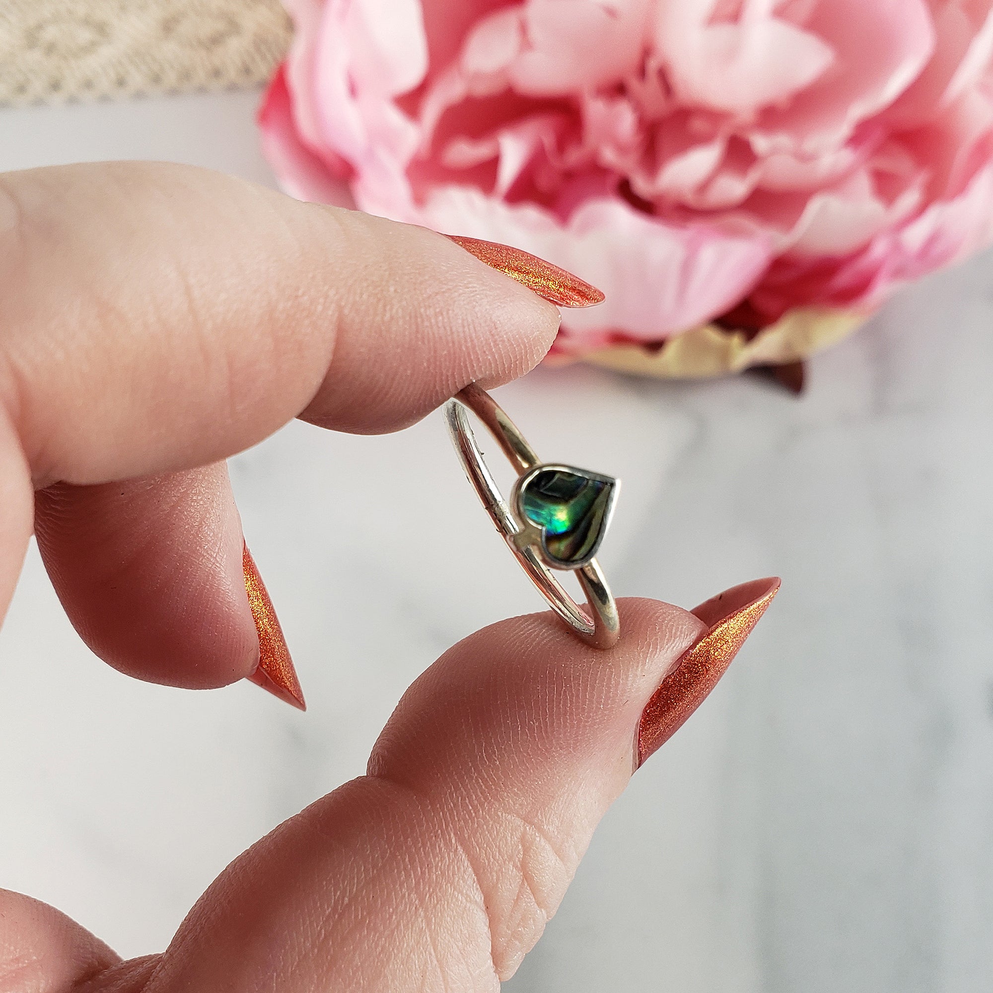 Abalone Shell Mother of Pearl Natural Gemstone 925 Sterling Silver Ring | Size 7 - D