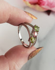 Green Tourmaline & Pink Tourmaline Crystal Natural Gemstone 925 Sterling Silver Ring | Size 7 -  3