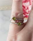 Green Tourmaline & Pink Tourmaline Crystal Natural Gemstone 925 Sterling Silver Ring | Size 7 - 5