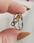 Yellow Tourmaline, Pink Tourmaline, & Green Tourmaline Crystal Natural Gemstone 925 Sterling Silver Ring | Size 7 - 5