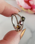 Yellow Tourmaline, Pink Tourmaline, & Green Tourmaline Crystal Natural Gemstone 925 Sterling Silver Ring | Size 7 - A