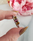 Pink Tourmaline & Yellow Tourmaline Crystal Natural Gemstone 925 Sterling Silver Ring | Size 8 - 5