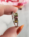 Green Tourmaline, Pink Tourmaline, & Yellow Tourmaline Crystal Natural Gemstone 925 Sterling Silver Ring | Size 9 - 2