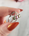 Orange-Yellow Tourmaline, Pink Tourmaline, & Green Tourmaline Crystal Natural Gemstone 925 Sterling Silver Ring | Size 9 - 2