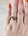 Orange-Yellow Tourmaline, Pink Tourmaline, & Green Tourmaline Crystal Natural Gemstone 925 Sterling Silver Ring | Size 9 - 3