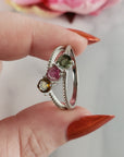Orange-Yellow Tourmaline, Pink Tourmaline, & Green Tourmaline Crystal Natural Gemstone 925 Sterling Silver Ring | Size 9 - 5