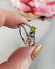 Pink Tourmaline, Blue-Green Tourmaline, & Yellow Tourmaline Crystal Natural Gemstone 925 Sterling Silver Ring | Size 9 - 3