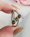 Yellow Tourmaline, Green Tourmaline, & Pink Tourmaline Crystal Natural Gemstone 925 Sterling Silver Ring | Size 9 - 6