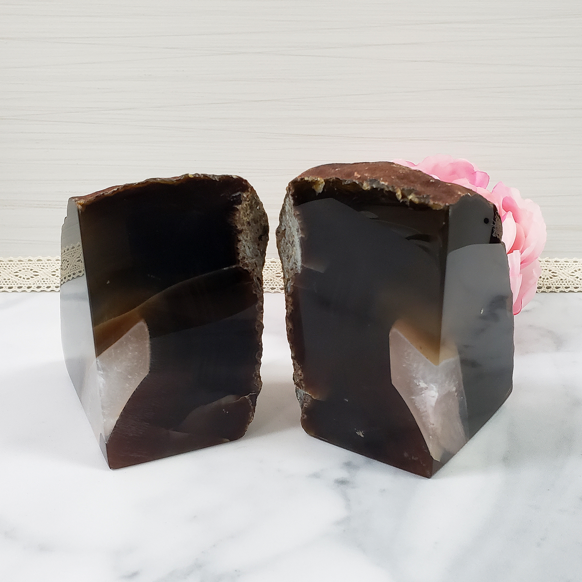 Unique Pair of Natural Agate Gemstone Crystal Bookends for Home Decor - Slumber - Together