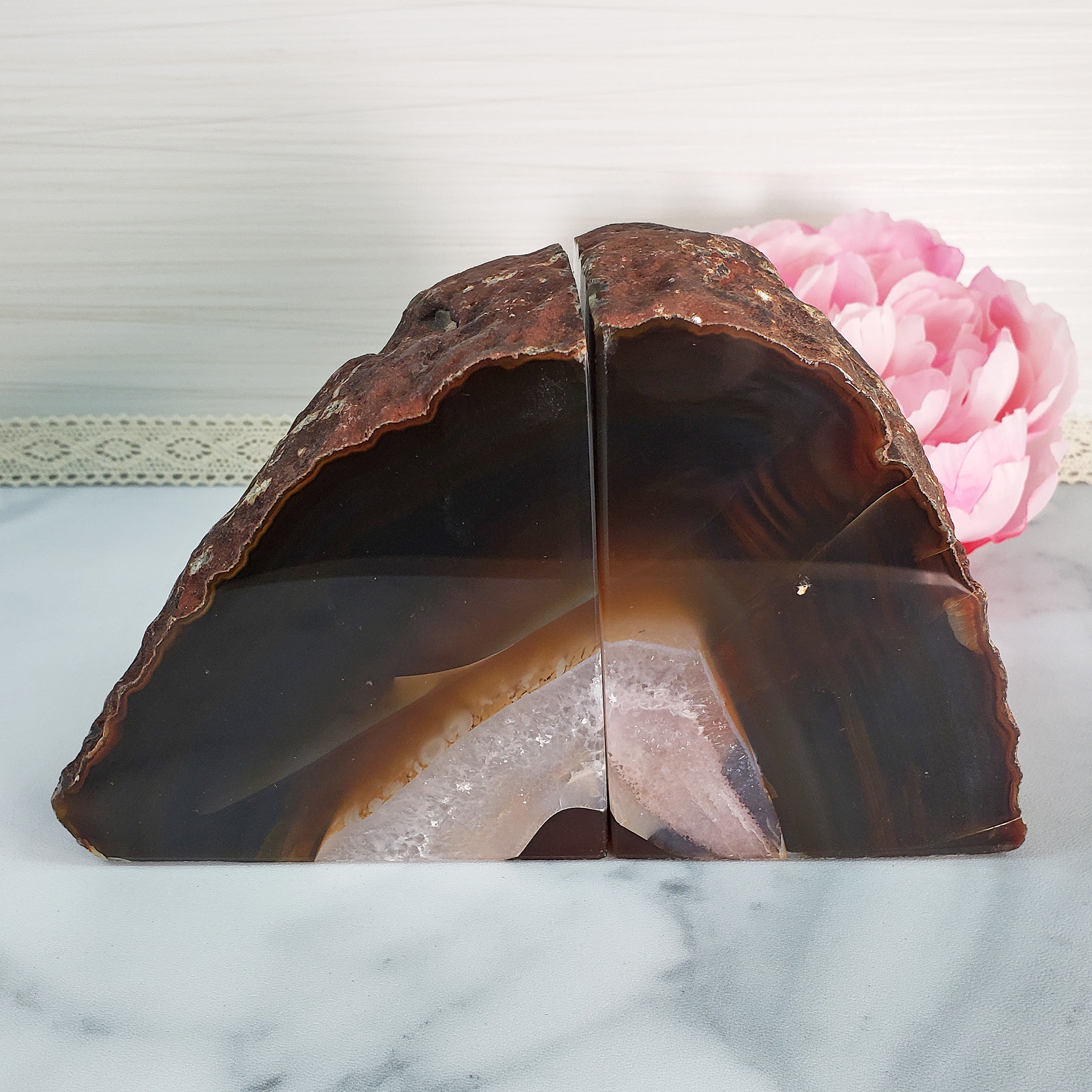 Unique Pair of Natural Agate Gemstone Crystal Bookends for Home Decor - Slumber