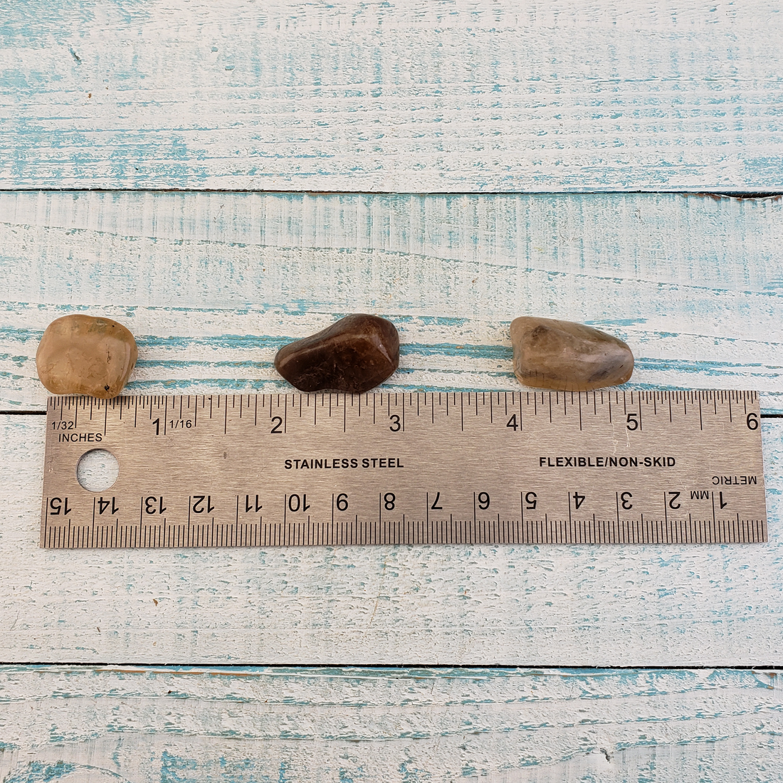 Smoky Quartz & Natural Citrine Tumbled Stone - One Stone - Measurement