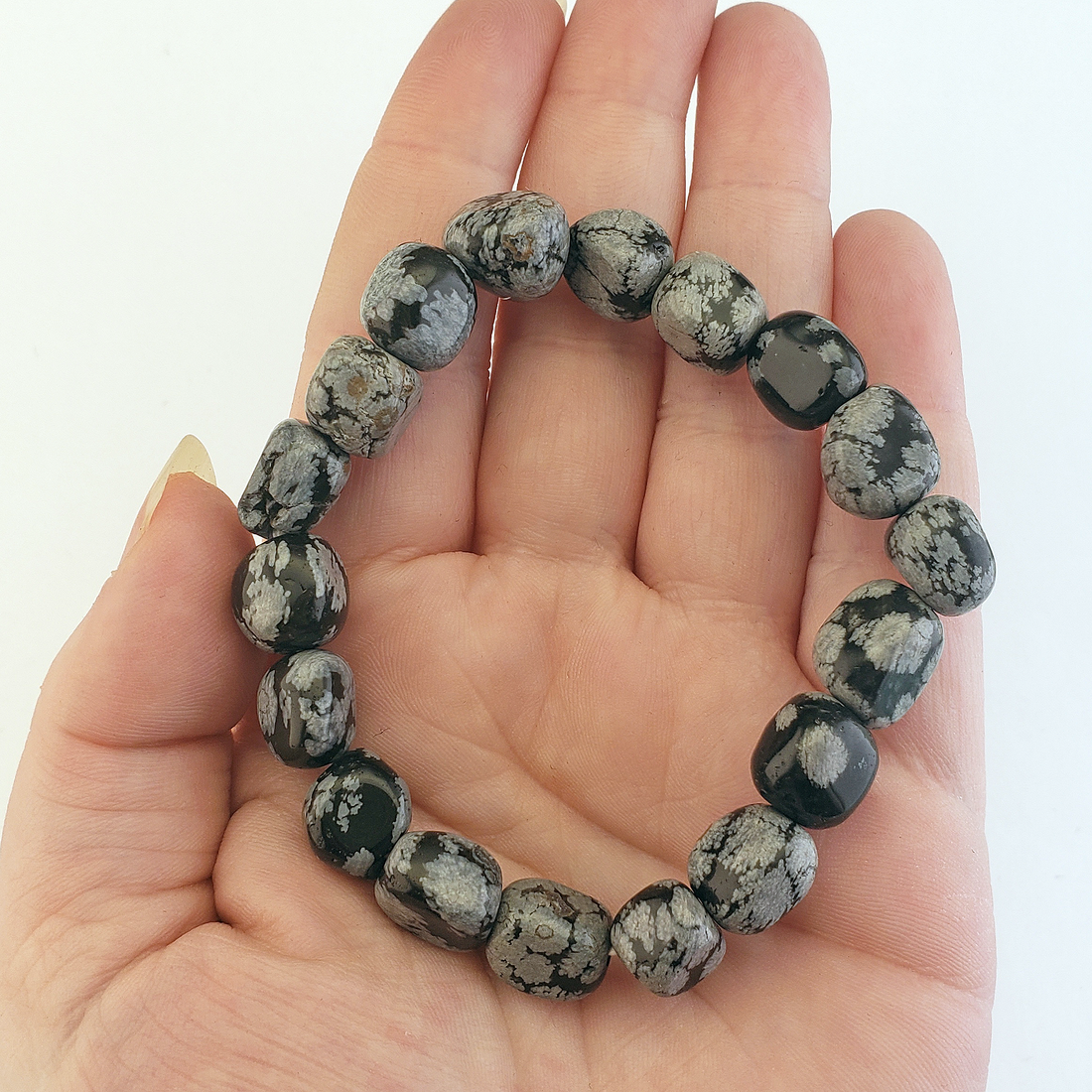 Snowflake Obsidian Gemstone Nugget Polished Bracelet - In Hand