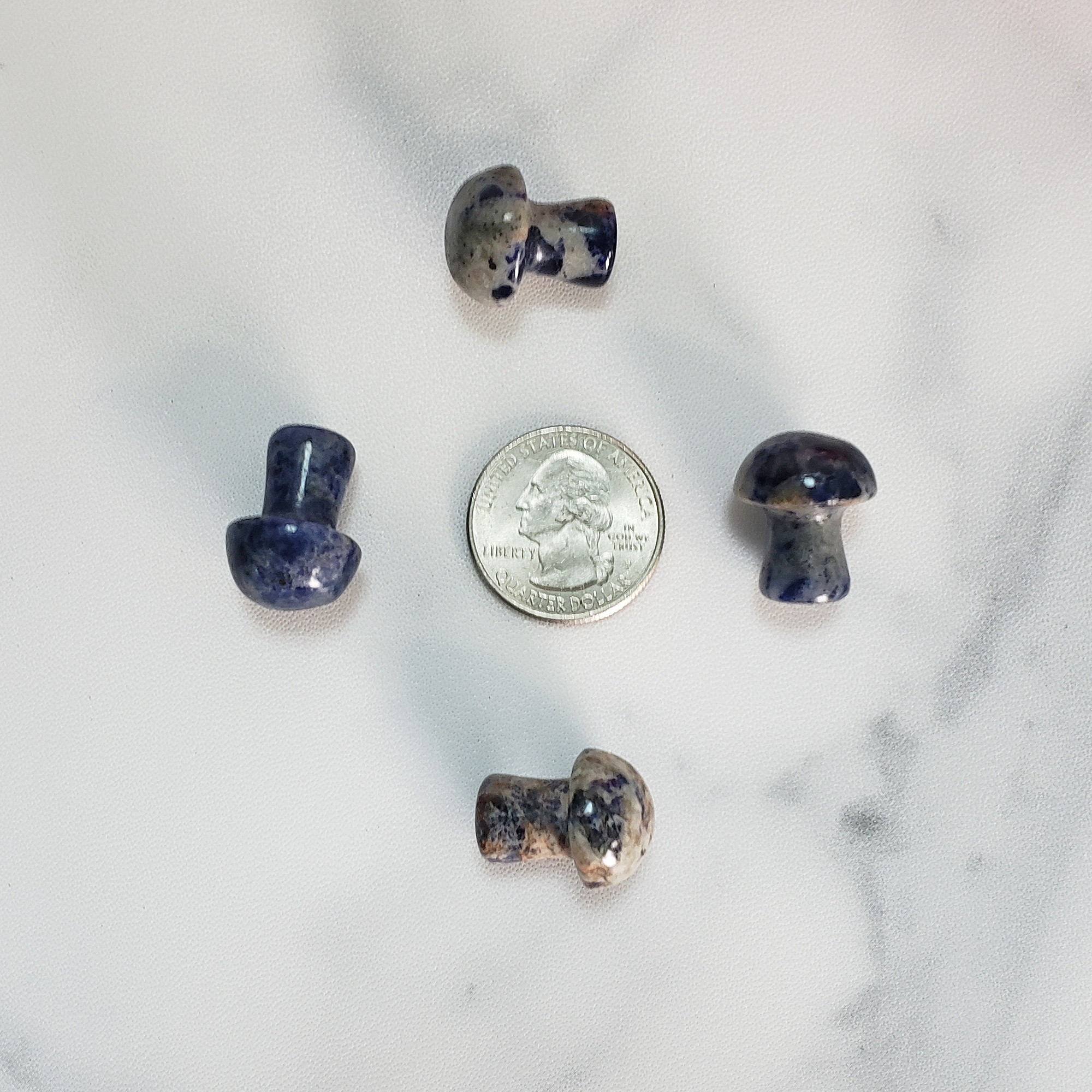 Sodalite Crystal Natural Gemstone Mushroom Toadstool Mini Carving - Sodalite Shrooms Size Comparison